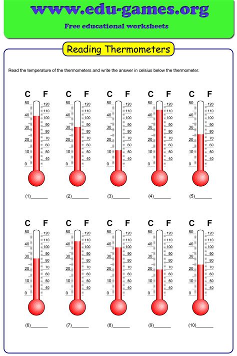 reading a thermometer worksheet 1st grade